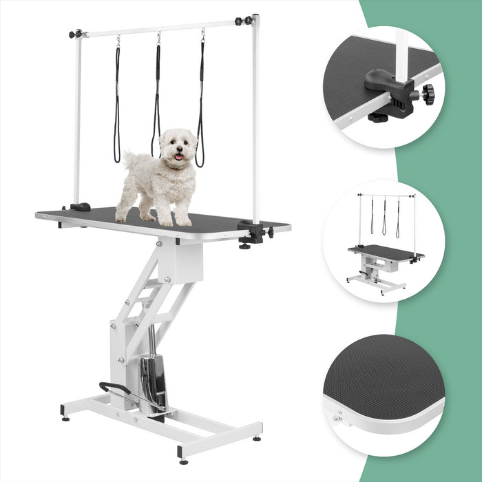 KCT Large White Adjustable Hydraulic Dog Grooming Table