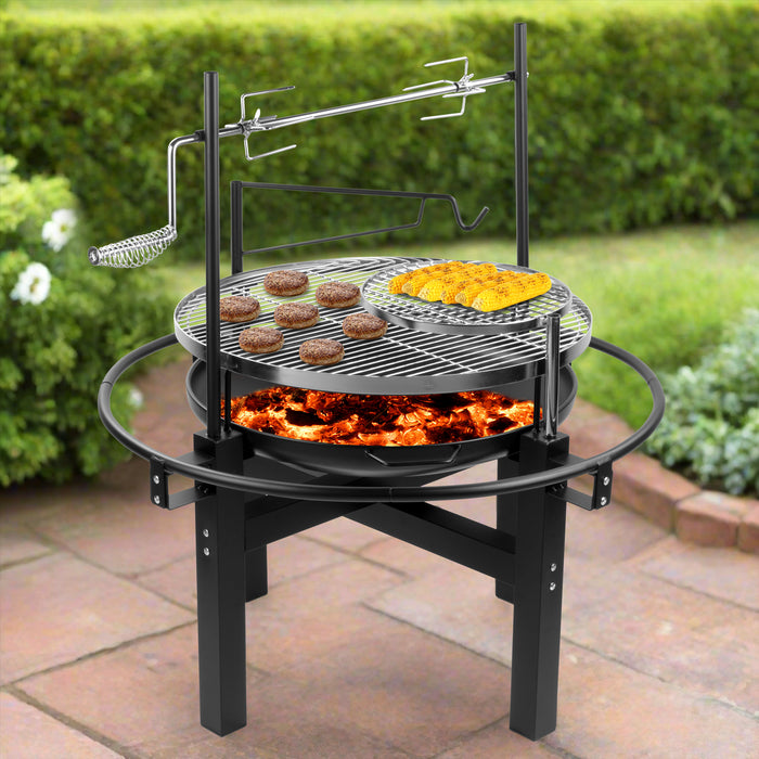 KCT Outdoor Round BBQ Grill with Rotisserie and Tool Set