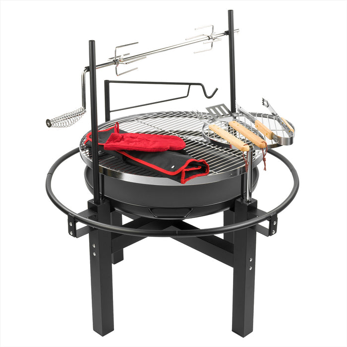 KCT Outdoor Round BBQ Grill with Rotisserie and Tool Set