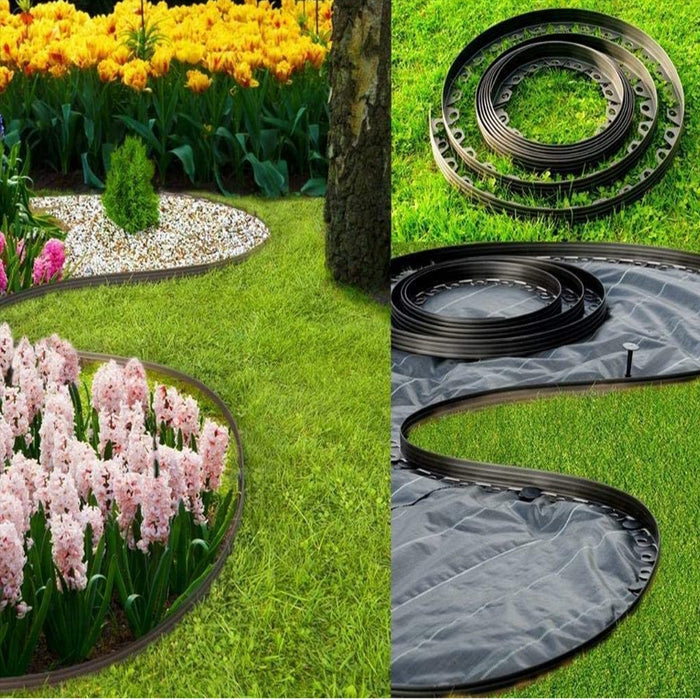 10-50 Metre Black Flexible Plastic Lawn Edging Grass Border with Pegs