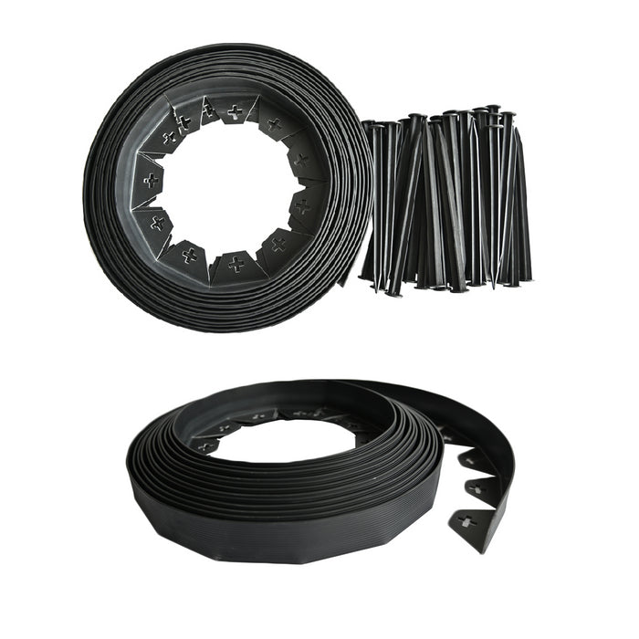 10-50 Metre Black Flexible Plastic Lawn Edging Grass Border with Pegs