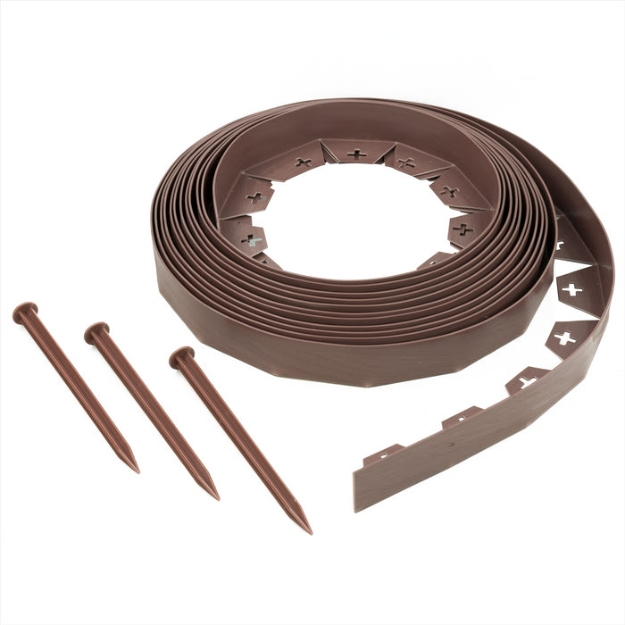 10-50 Metre Brown Flexible Plastic Lawn Edging Grass Border with Pegs