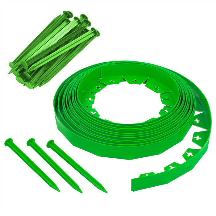 10-50 Metre Green Flexible Plastic Lawn Edging Grass Border with Pegs